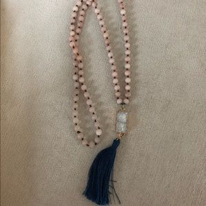 Beaded necklace with druzy pendant